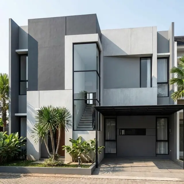 Ilustrasi Rumah Konsep Monokrom Geometris