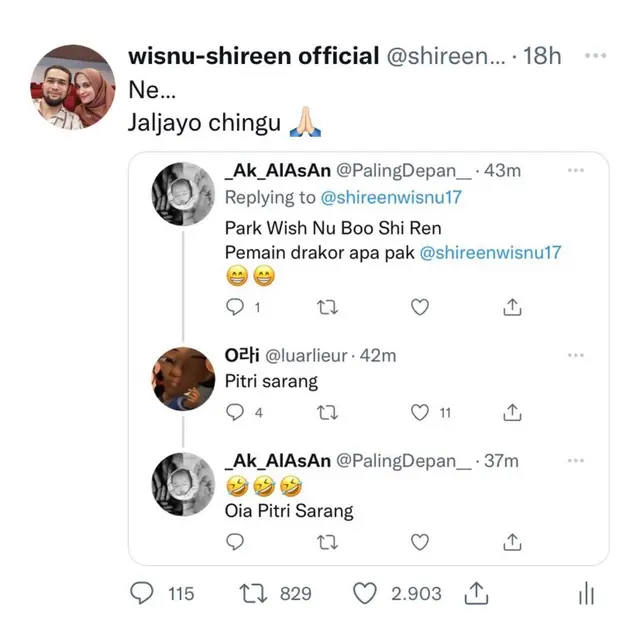 Teuku Wisnu mengomentari viralnya nama Boo Shi Ren dan Park Wish Nu (https://www.instagram.com/p/Cd-uQeSvNoL/)