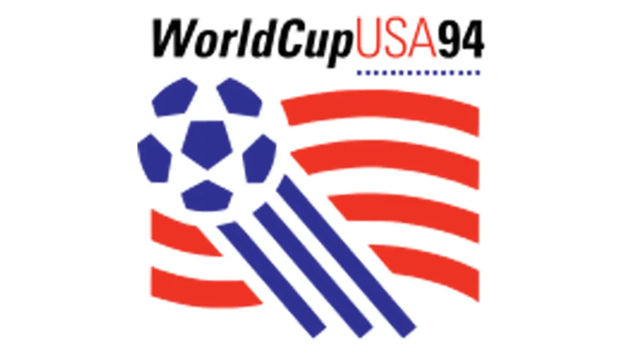 Logo Piala Dunia 1994 di Amerika Serikat. Sebuah bola yang melayang ke atas dengan latar garis merah bergelombang. Merah dan Biru adalah mewakili unsure bendera Amerika Serikat (Istimewa).