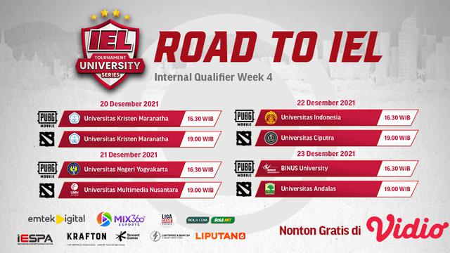 Link Live Streaming Road to IEL University Season 4 : Dota 2 & PUBGM Internal Qualifier Matchweek 4 di Vidio