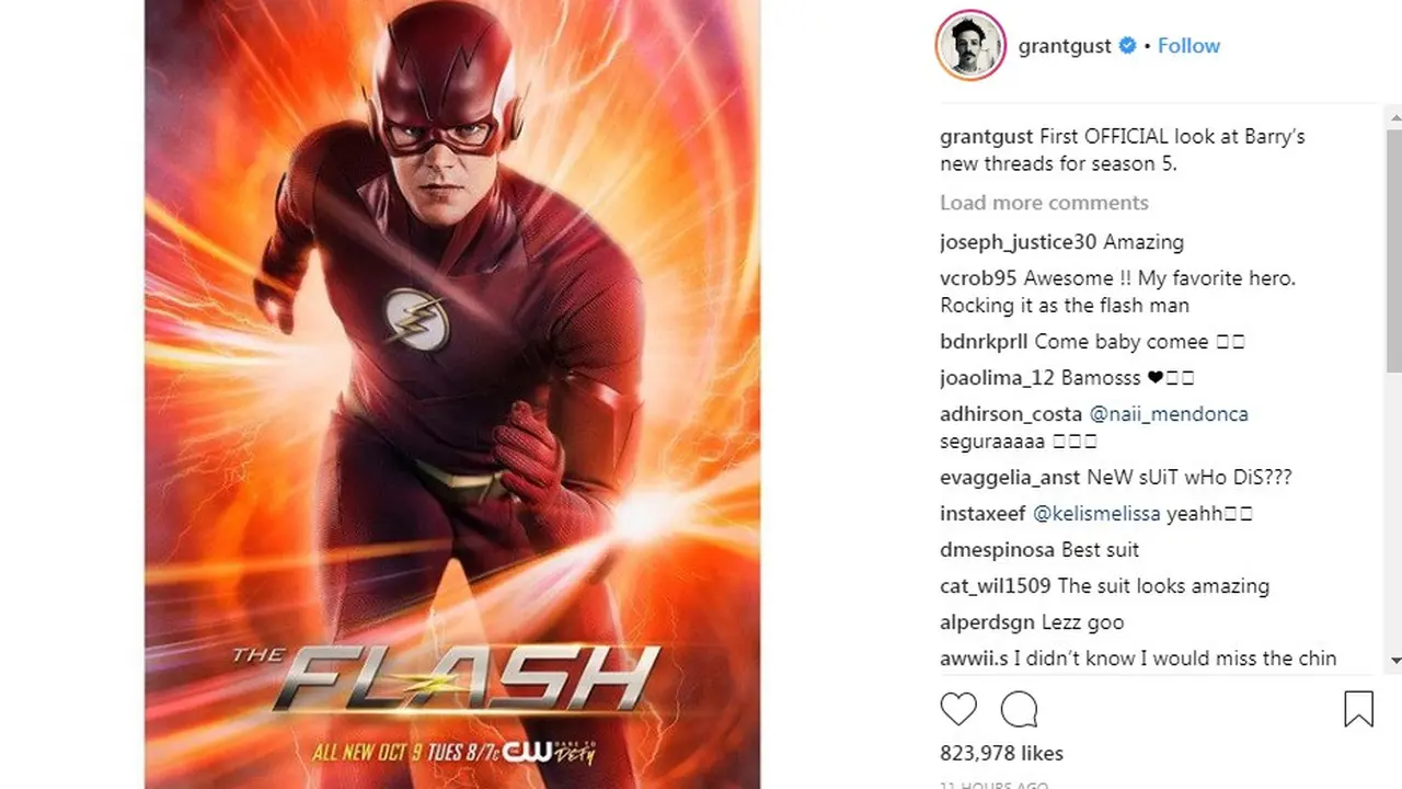 Postingan Grant Gustin tentang kostum baru The Flash (Instagram/grantgust)