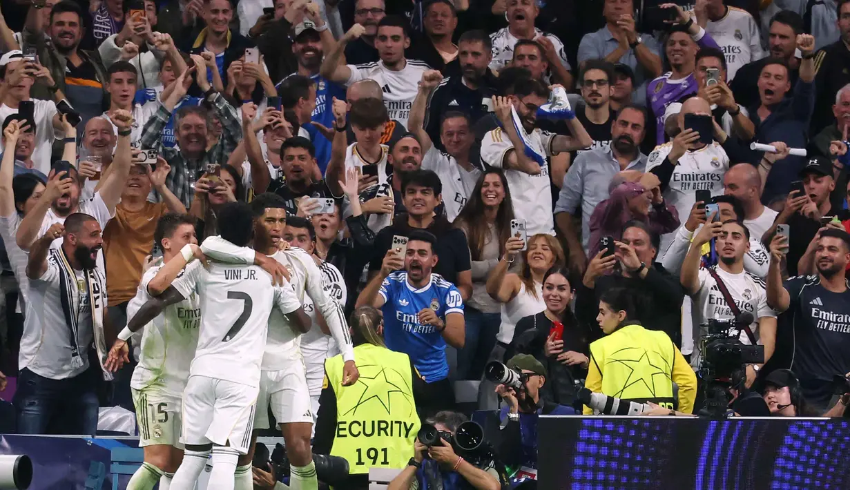 Real Madrid menunjukkan superioritasnya di Eropa setelah menaklukkan Juventus dengan skor tipis 1-0 pada matchday 3 Liga Champions 2025/2026 di Stadion Santiago Bernabeu, Madrid, Spanyol, Rabu (22/10/2025) waktu setempat atau Kamis (23/10/2025) dini hari WIB. (Pierre-Philippe MARCOU/AFP)