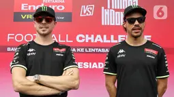 Dua pembalap Pertamina Enduro VR46 Racing Team, Franco Morbidelli dan Fabio Di Giannantonio hadir di Jakarta. (Liputan6.com/Angga Yuniar)