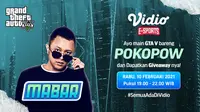 Main bareng GTA V bersama Pokopow, Rabu (10/2/2021) pukul 19.00 WIB dapat disaksikan melalui platform Vidio, laman Bola.com, dan Bola.net. (Dok. Vidio)