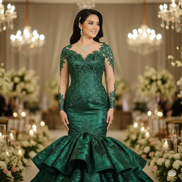 Dress Mermaid Brokat dan Satin