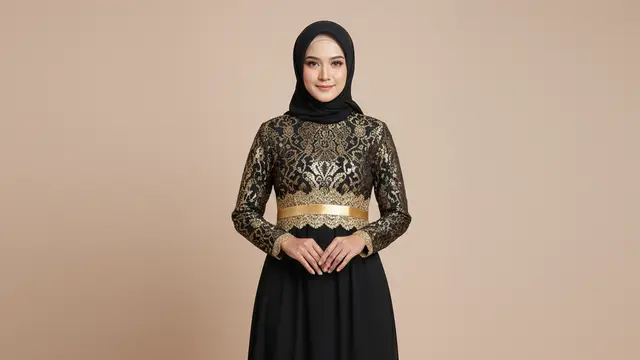 Model Gamis Batik Brokat Warna Hitam Gold Terbaik. Gemini
