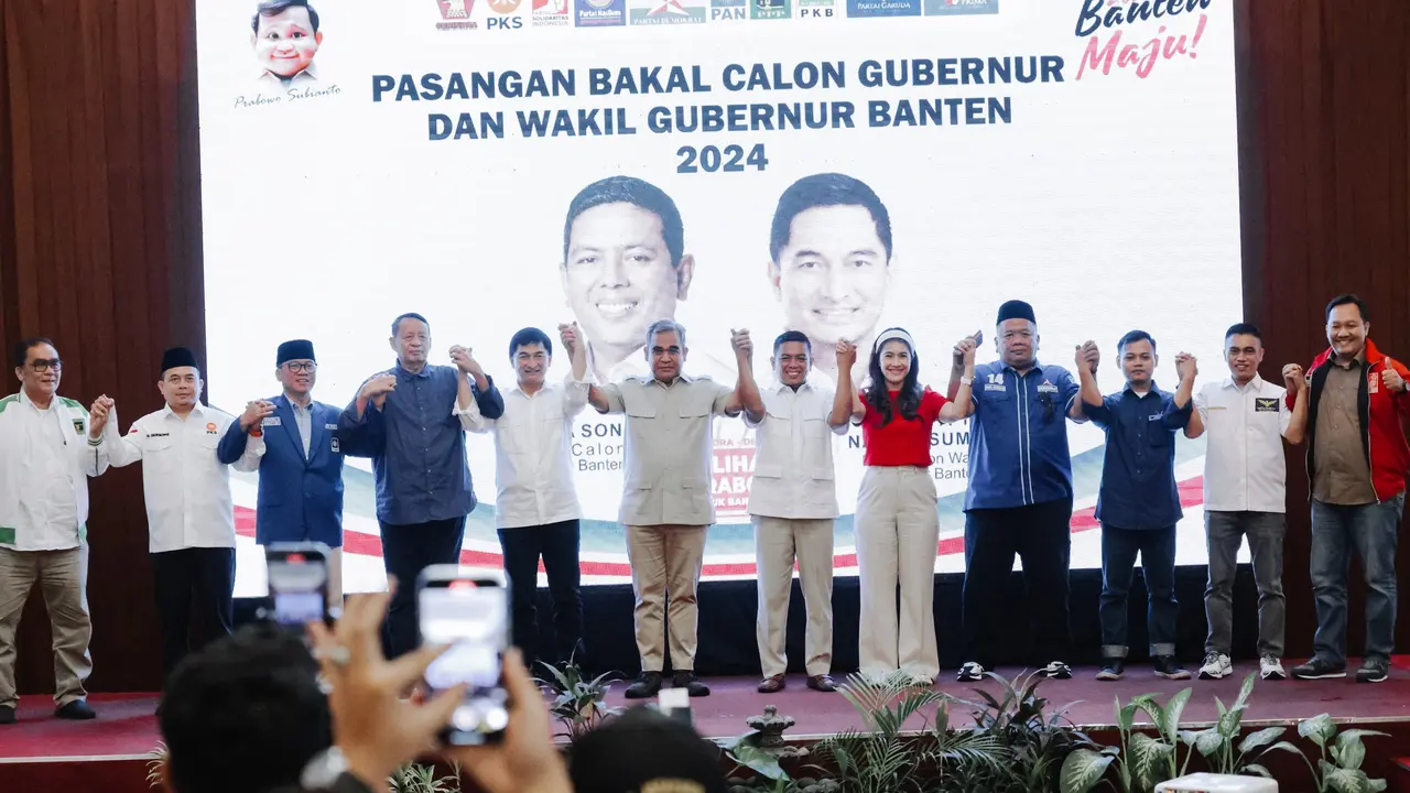Sebanyak 10 partai politik resmi menyatakan dukungan untuk pasangan bakal calon Gubernur dan Wakil Gubernur Banten, Andra Soni-Dimyati Natakusumah untuk Pemilihan Gubernur dan Wakil Gubernur Banten 2024 (Istimewa)