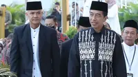 Presiden Jokowi dan Gubernur Jawa Tengah sekaligus calon presiden Ganjar Pranowo salat Idul Fitri bersama di Solo, Sabtu (22/4/2023) dengan tampilan beda tapi sama. (Foto: Instagram @ganjar_pranowo)