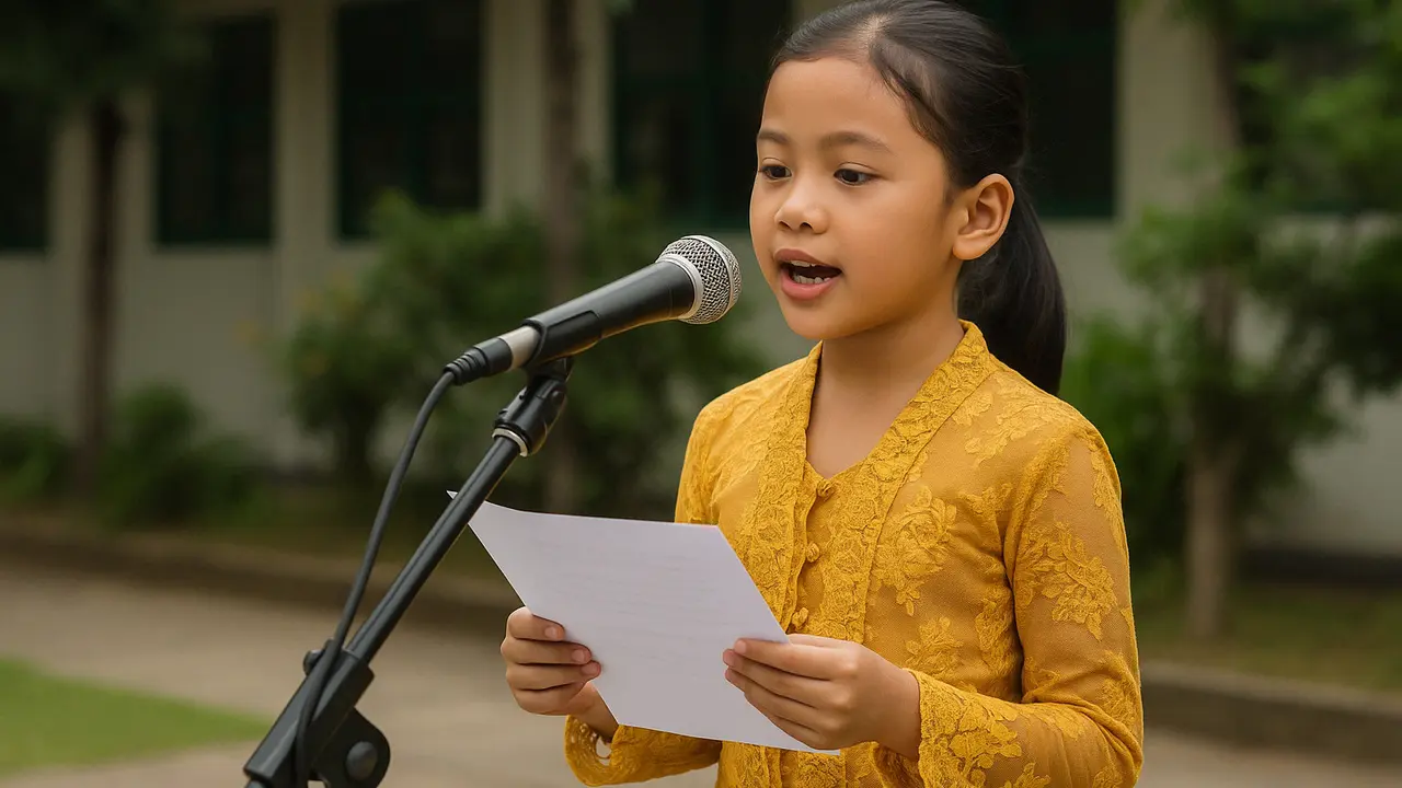 Anak SD berpidato pada Hari Kartini 21 April (Foto: Rizka Nur Laily via ChatGPT)