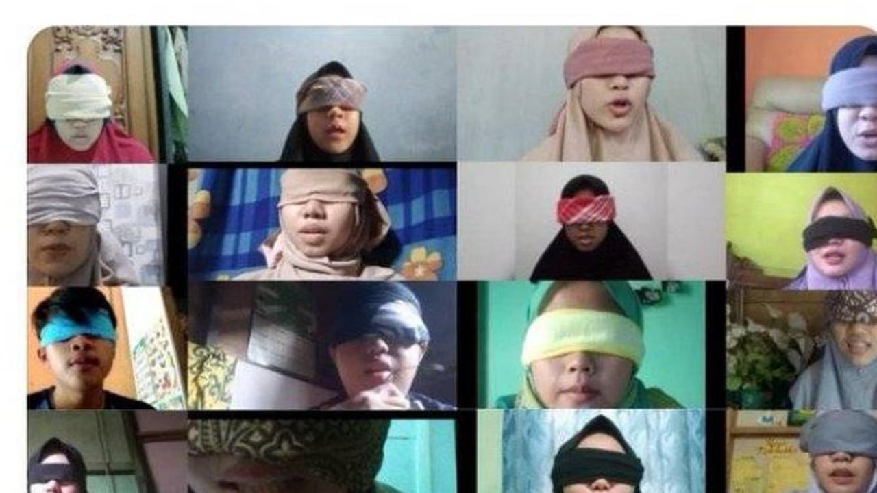 Agar Tidak Curang Selama Ujian Online, Siswa Ini Ujian Pakai Penutup Mata