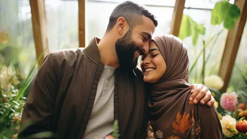 Ilustrasi pasangan, pengantin muslim