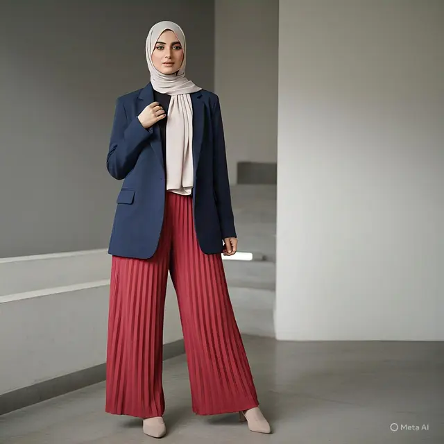 Setelan Blazer Oversize dengan Rok Plisket