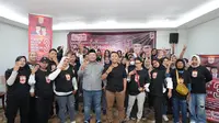 Pasangan calon presiden dan calon wakil presiden nomor urut 3, Ganjar Pranowo-Mahfud Md mendapat dukungan dari Relawan Gerak Matahari (GM) yang mendeklarasikan dukungan di Jakarta, Sabtu 2 Desember 2023.  (Liputan6.com/Lizsa Egeham).