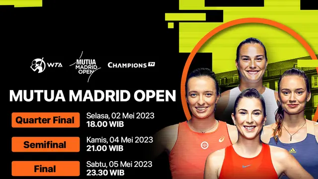 Jadwal Siaran Langsung WTA 1000 Mutua Open 2023 di Vidio, 4 & 5 Mei 2023