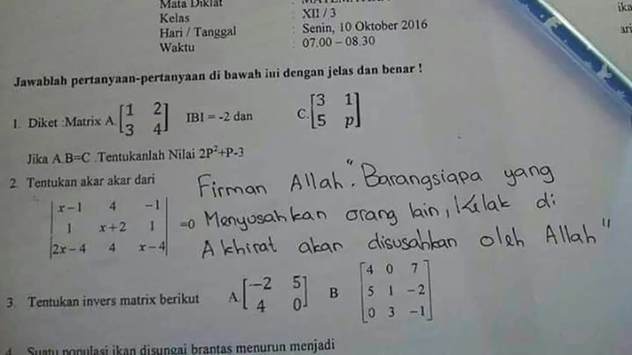 Frustasi Kerjakan Soal Ujian Matematika, Siswa Jawab Pakai Dalil