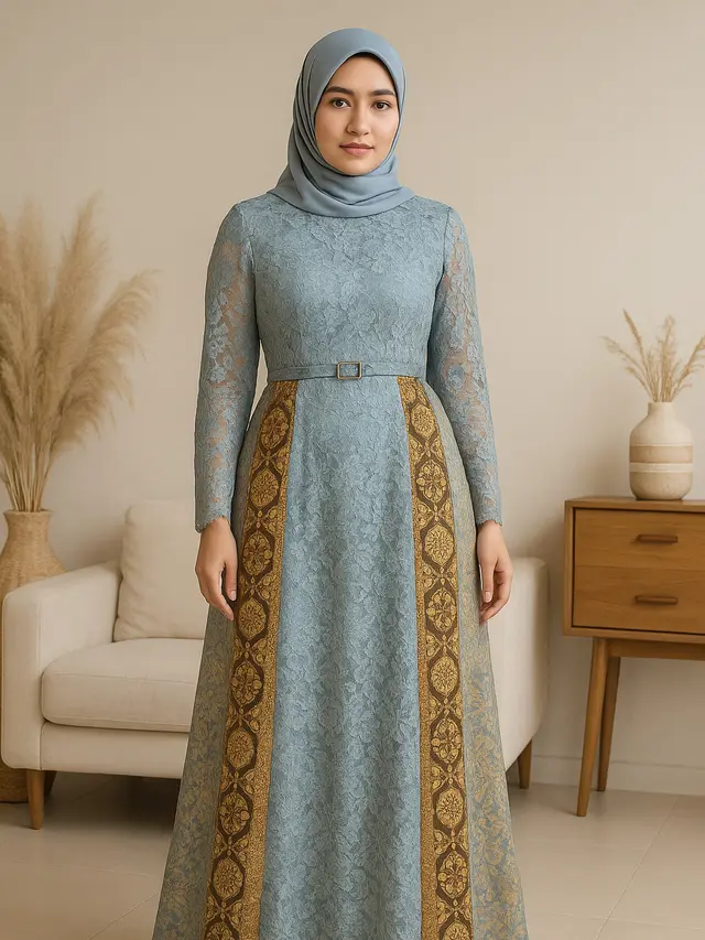 8 Model Gamis Brokat Kombinasi Batik Terbaru Tren 2025, Anggun dan Penuh Karakter