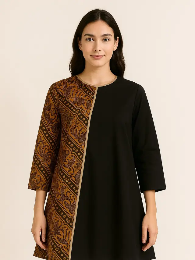 Model Tunik Batik Kombinasi Kain Polos
