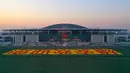 Foto dari udara menunjukkan lokasi konstruksi Stasiun Kereta Xiongan di Kawasan Baru Xiongan di Provinsi Hebei, China utara (20/12/2020). Stasiun kereta cepat Xiongan ini menampilkan desain arsitektur modern. (Xinhua)