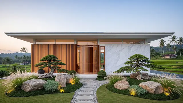 Model Rumah Sederhana Tapi Mewah Gaya Japandi dengan Taman Mini/ Ilustrasi AI