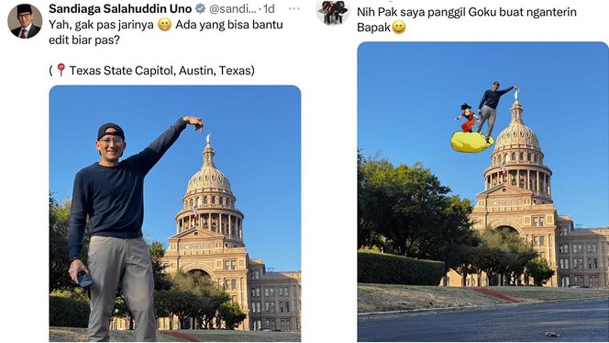 6 Potret Sandiaga Uno Minta Fotonya di Texas Capitol Diedit Netizen, Hasilnya Kocak