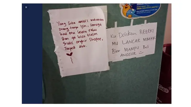 6 Tulisan Sindir Anak Kos yang Ambil Makanan Tanpa Izin Ini Bikin Senyum Miris
