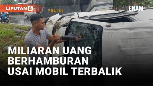 VIDEO: Mobil Pengangkut Uang Terbalik di Padang, Miliaran Uang Berhamburan
