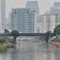 Sampah memenuhi aliran Kanal Banjir Barat, Jakarta, Senin (22/10). Sampah yang memenuhi aliran kanal pencegah banjir tersebut didominasi plastik dan limbah rumah tangga. (Merdeka.com/Iqbal Nugroho)