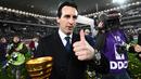 Unai Emery berhasil membawa Paris Saint-Germain merah gelar Ligue 1 2017-2018 dan juga Piala Prancis 2018. (AFP/Franck Fife)
