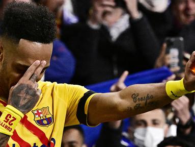 Pemain buangan dari Arsenal, Pierre-Emerick Aubameyang, kini menjadi sosok penting di skuat Barcelona asuhan Xavi. (AFP/Javier Soriano)