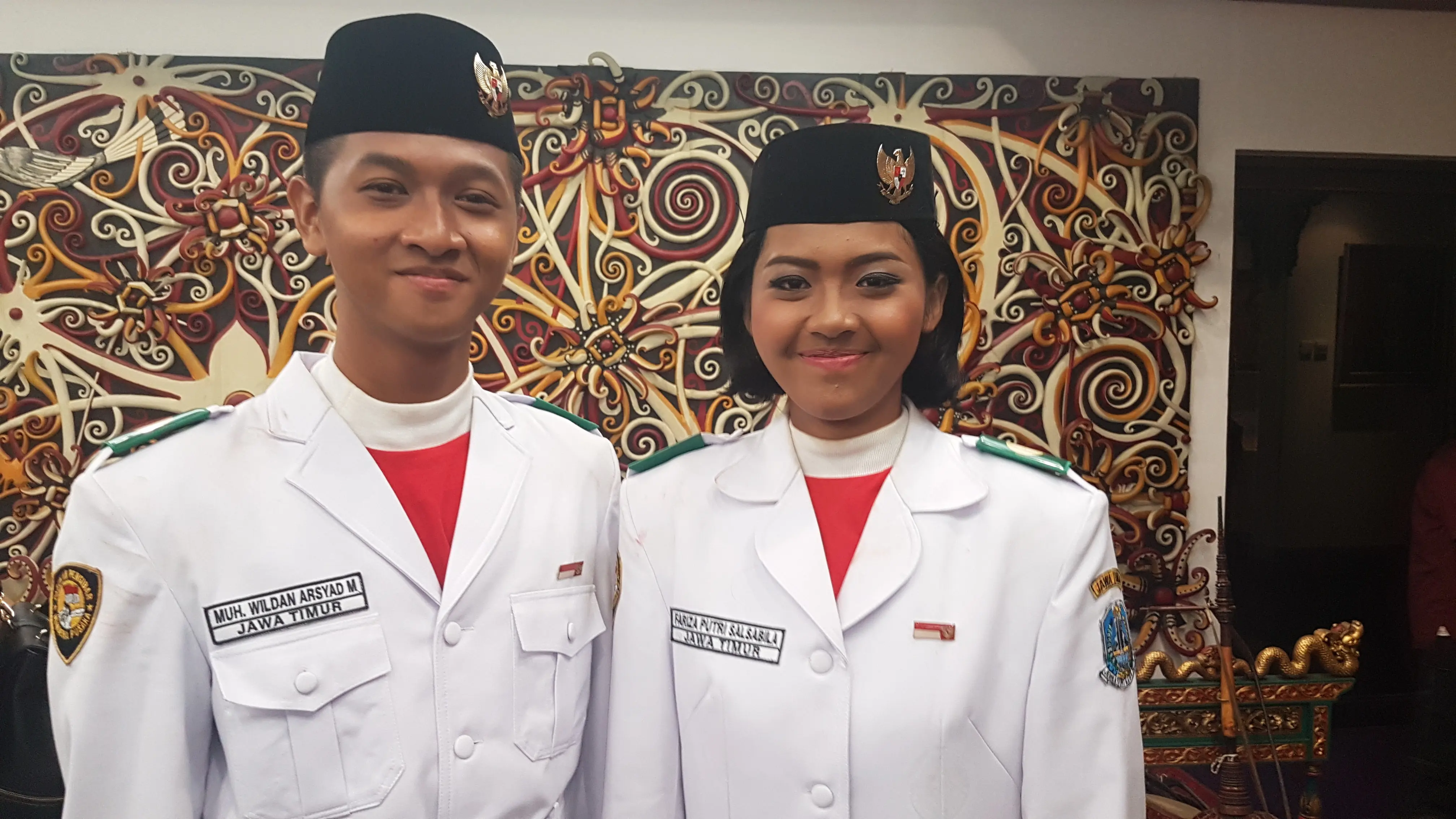 Paskibraka 2017 asal Jawa Timur Fariza Putri Salsabila dan Muhammad Wildan Arsyad. (Liputan6.com/Aditya Eka Prawira)