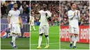 Karim Benzema, Vinicius Junior, dan Eden Hazard merupakan tiga dari 10 pemain yang menerima gaji setinggi langit. Bahkan pemain no urut 10 mendapatkan gaji lebih dari dua miliar rupiah setiap pekannya. (kolase foto AFP)