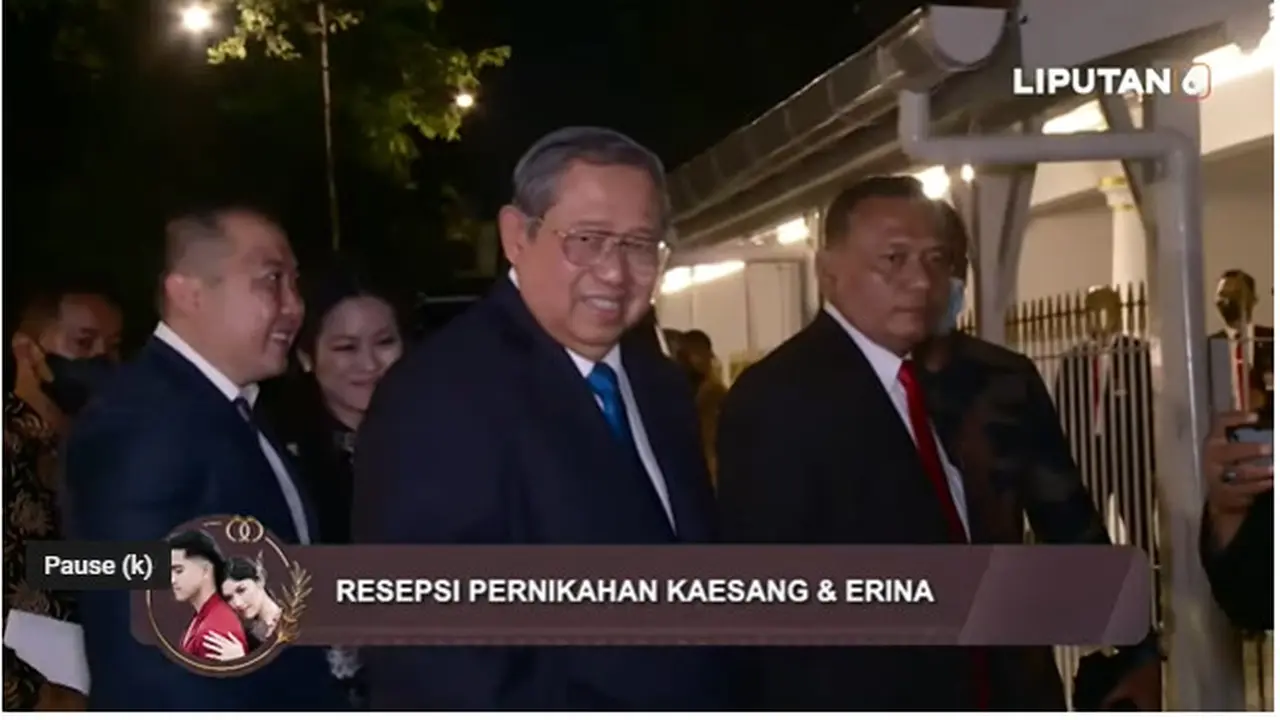 Presiden Keenam RI Susilo Bambang Yudhoyono (SBY) menghadiri resepsi pernikahan Kaesang Pangarep dan Erina Gudono