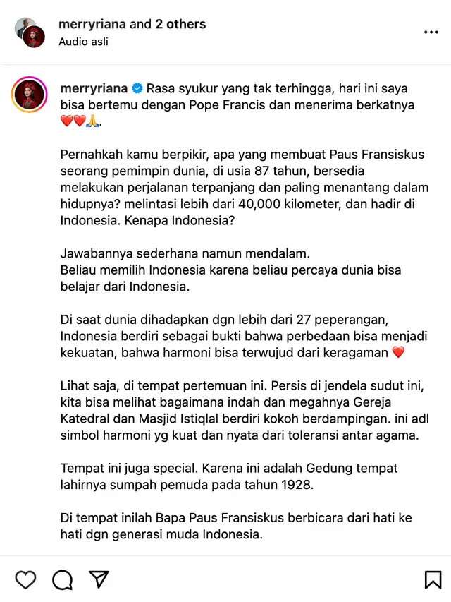 Unggahan Merry Riana. (Foto: Dok. Instagram @merryriana)