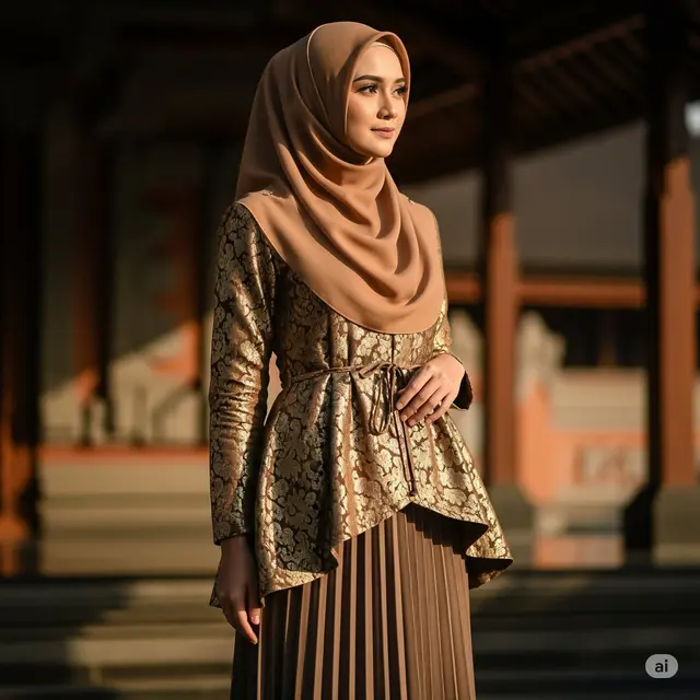 Gamis Brokat Plisket dengan Furing Jersey