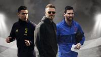 David Beckham, Lionel Messi dan Cristiano Ronaldo. (Bola.com/Dody Iryawan)