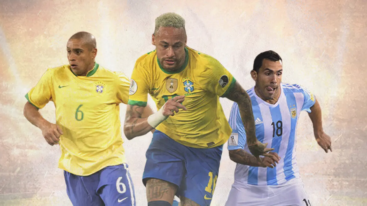 Ilustrasi - Roberto Carlos, Neymar, Carlos Tevez