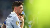Kapten Timnas Uruguay, Federico Valverde, terdiam setelah timnya hanya bermain imbang 1-1 dengan Arab Saudi pada laga pertama Grup H Piala Dunia 2026 di Miami Stadium, Selasa (16/6/2026) pagi WIB. (PATRICIA DE MELO MOREIRA / AFP)