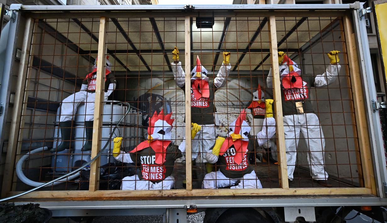 Aksi juga mengecam dampak ekologis dari pertanian industri. (Miguel MEDINA/AFP)