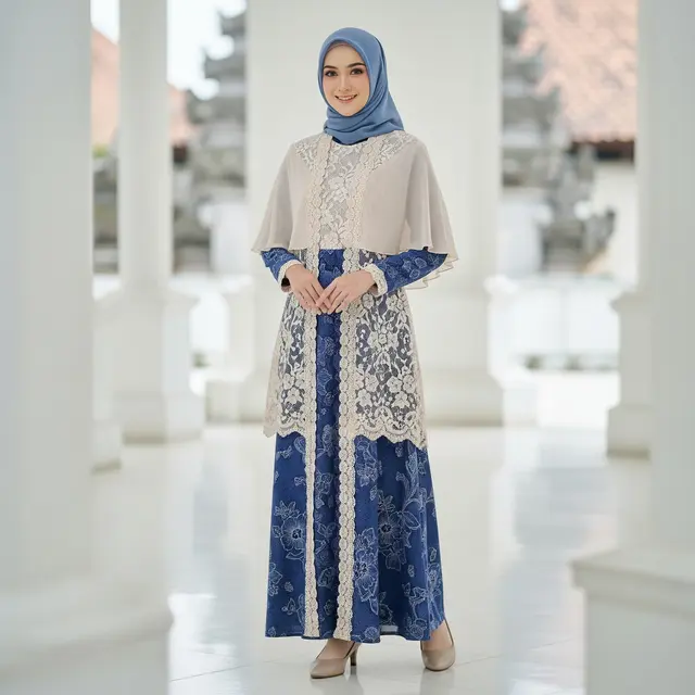 Model Gamis Batik Brokat Kombinasi Sifon