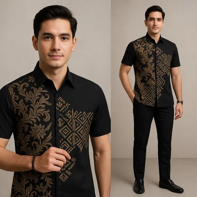 Model Baju Batik Pria Kombinasi Hitam/Ilustrasi oleh AI