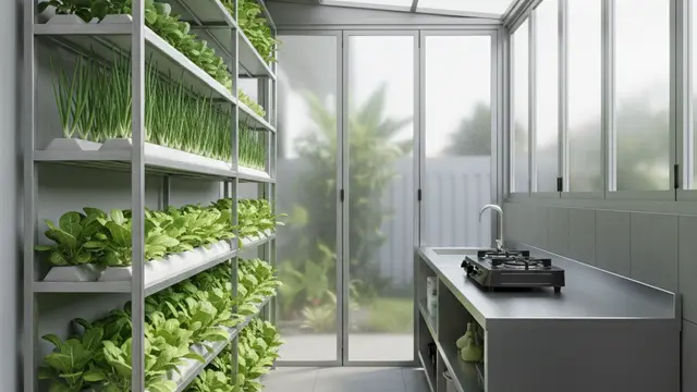 Inspirasi Desain Dapur Semi Terbuka Menyatu dengan Kebun Sayur Mini. AI