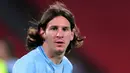 Striker Argentina, Lionel Messi, saat mengikuti sesi latihan di Workers Stadium di Beijing, (11/8/2008). Argentina akan berhadapan dengan Serbia. (AFP/ Frederic J. Brown)