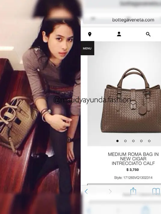 Maudy Ayunda tampil cantik saat mengenakan tas merek Bottega Veneta. Tas  warna cokelat ini berharga Rp 48 juta. (Foto: instagram.com/maudyayunda.fashion)