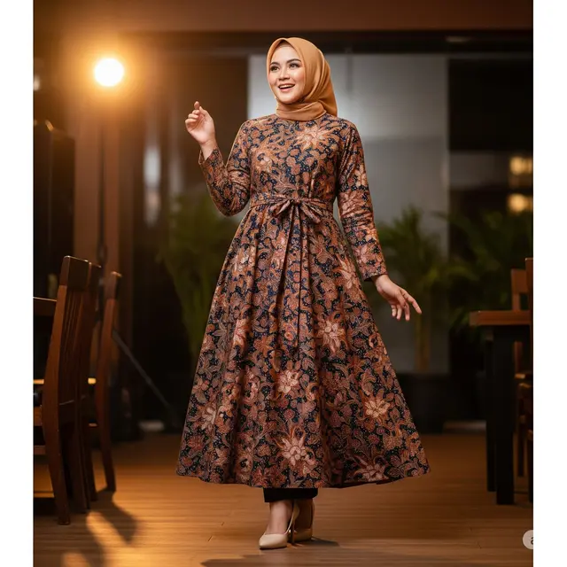 Model Baju Batik Pesta Wanita Muslim Modern. Foto: Gemini