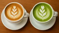 secangkir kopi dan matcha (image by chatgpt)