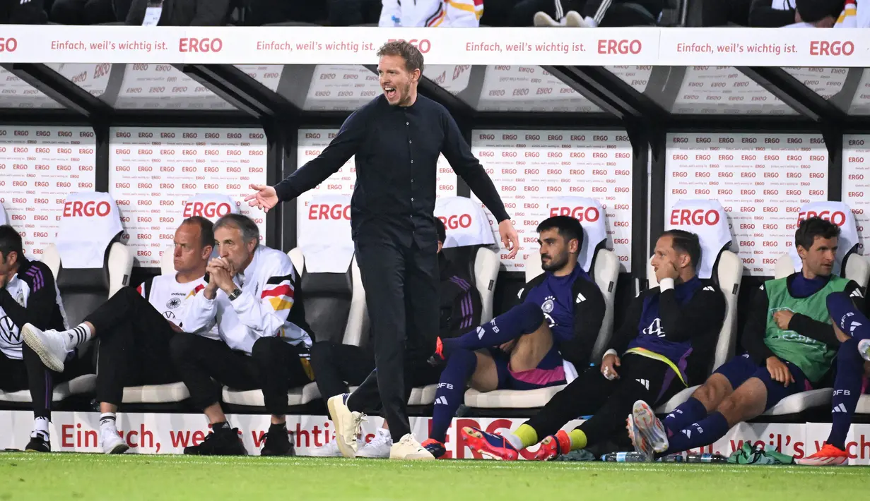 Tim asuhan pelatih Julian Nagelsmann unggul 2-1 atas Yunani. (Uwe KRAFT/AFP)