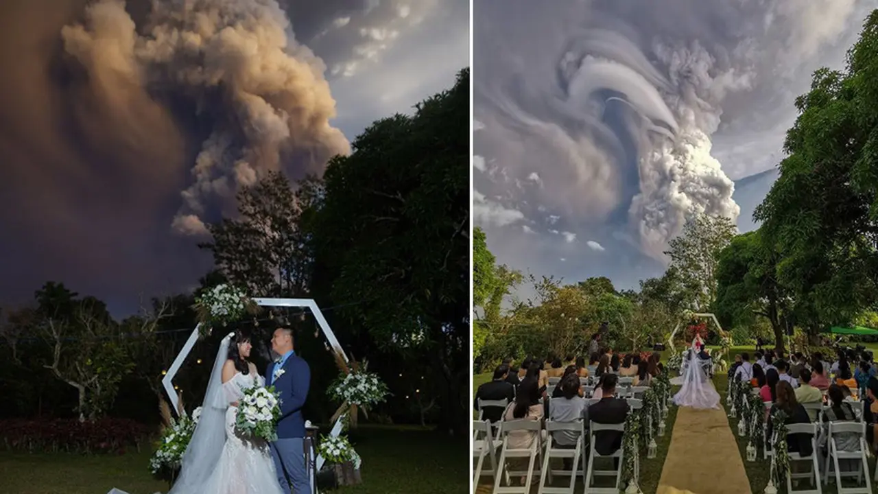 menikah di tengah erupsi gunung Taal