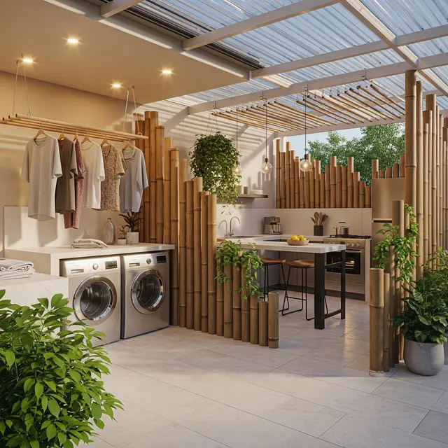Model Area Jemuran Semi Outdoor Minimalis dengan Sekat Estetik (Gemini AI)