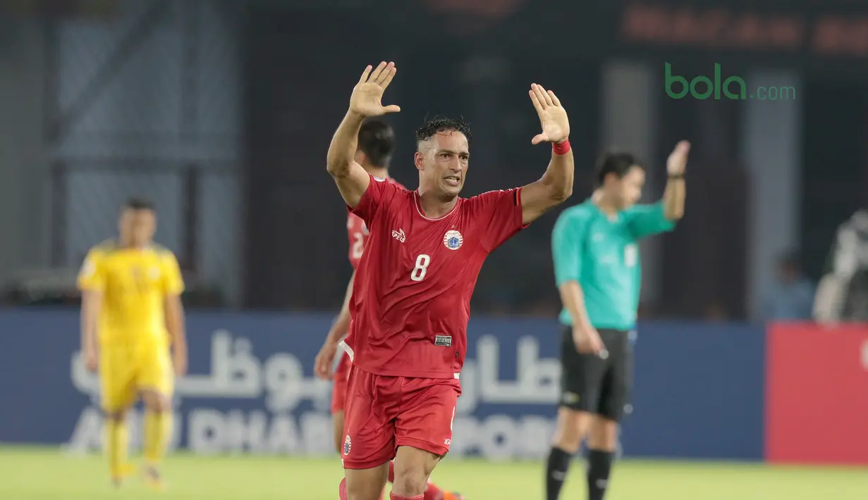 Addison Oliveira merayakan gol ke gawang Song Lam Nghe An FC pada laga Piala AFC 2018 di Stadion Utama GBK, Senayan, Jakarta, (13/3/2018). Persija Jakarta menang 1-0. (Bola.com/Nick Hanoatubun)