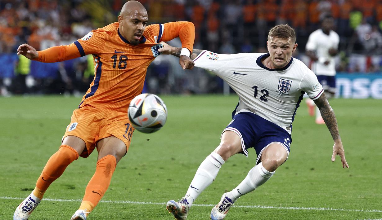 Dengan kemenangan ini, Inggris bakal jumpa Spanyol di laga final Euro 2024. (KENZO TRIBOUILLARD / AFP)